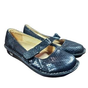 Alegria Feliz Leather Black Snakeskin Reptile Print Mary Jane Shoes sz 40